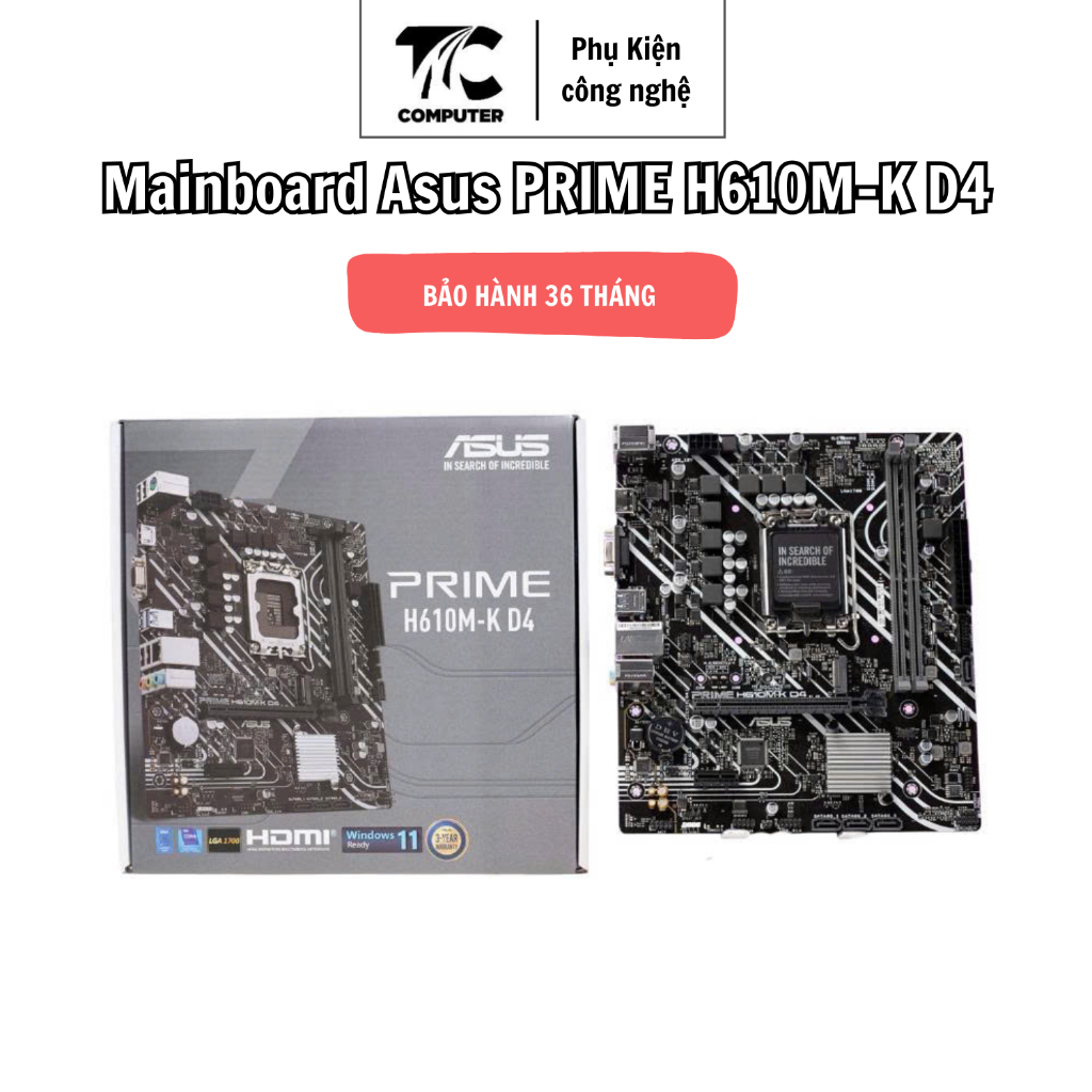 Mainboard Chính Hãng Asus PRIME H610M-K D4 (Chipset Intel H610, Kích thước M-ATX, 2 khe Ram, LGA 170