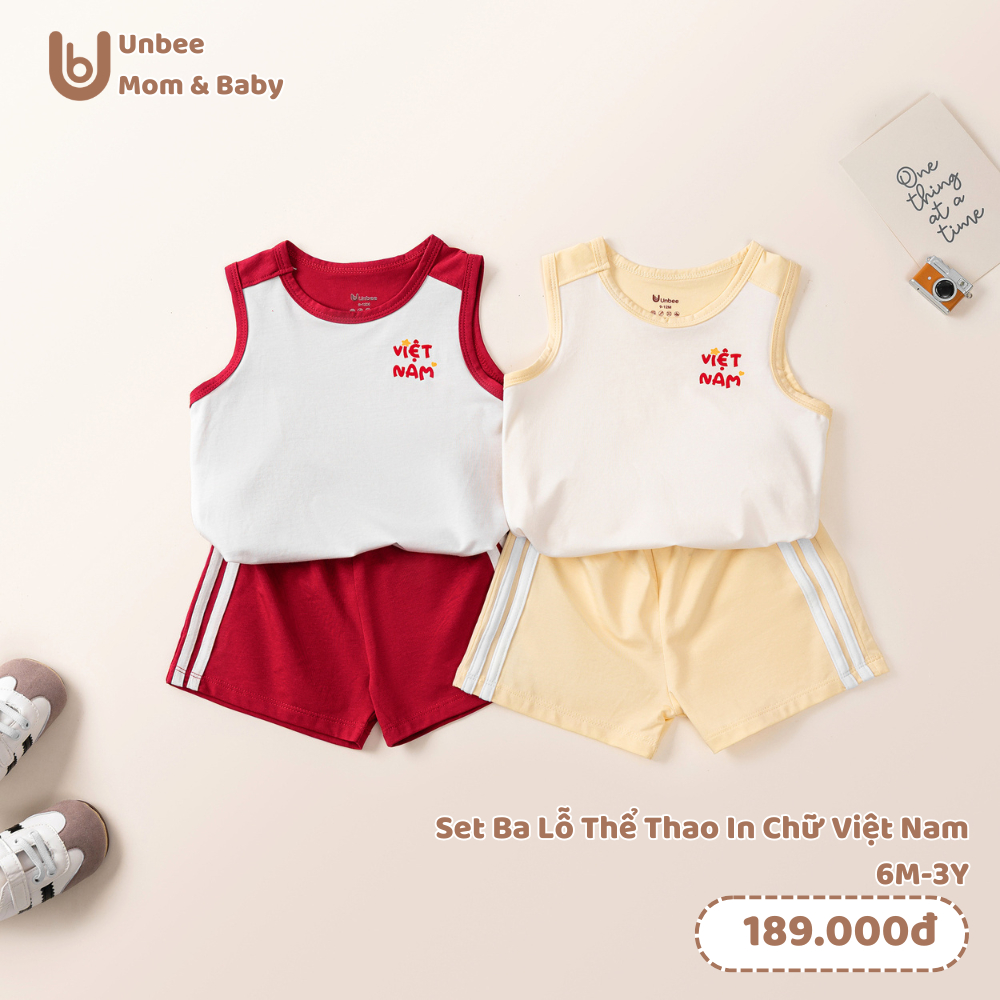 Bộ ba lỗ bé trai bé gái Unbee in chữ Việt Nam chất modal mềm mát - Set đồ thể thao cho bé