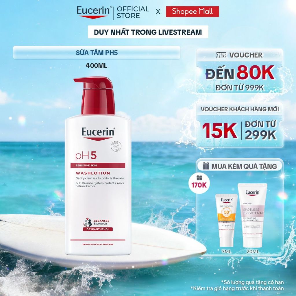 [KOL x Eucerin]Sữa tắm cho da nhạy cảm Eucerin pH5 Washlotion 400ml
