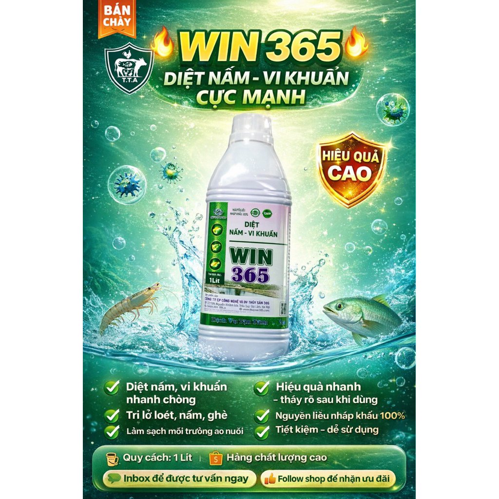WIN 365 – DIỆT NẤM, VI KHUẨN CỰC MẠNH, Diệt nấm, vi khuẩn nhanh chóng, lở loét, nấm, ghẻ, An toàn ch