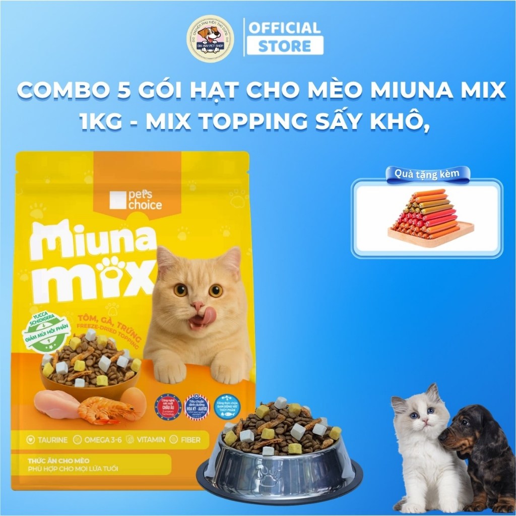 [Combo 5kg]Hạt Miuna Mix 1kg Mix Topping Sấy Thăng Hoa Cao Cấp Cho Mèo Mọi Lứa Tuổi-Gia Huy Pet Shop