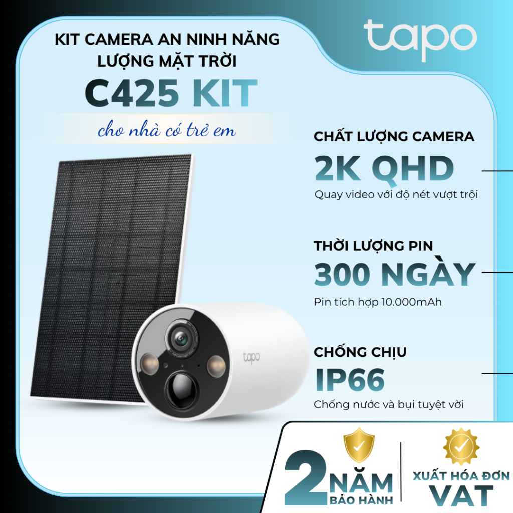 Bộ KIT Camera An Ninh Năng Lượng Mặt Trời Tapo C425 KIT | 2K 4MP, Góc Rộng 150°, Chống Nước IP66