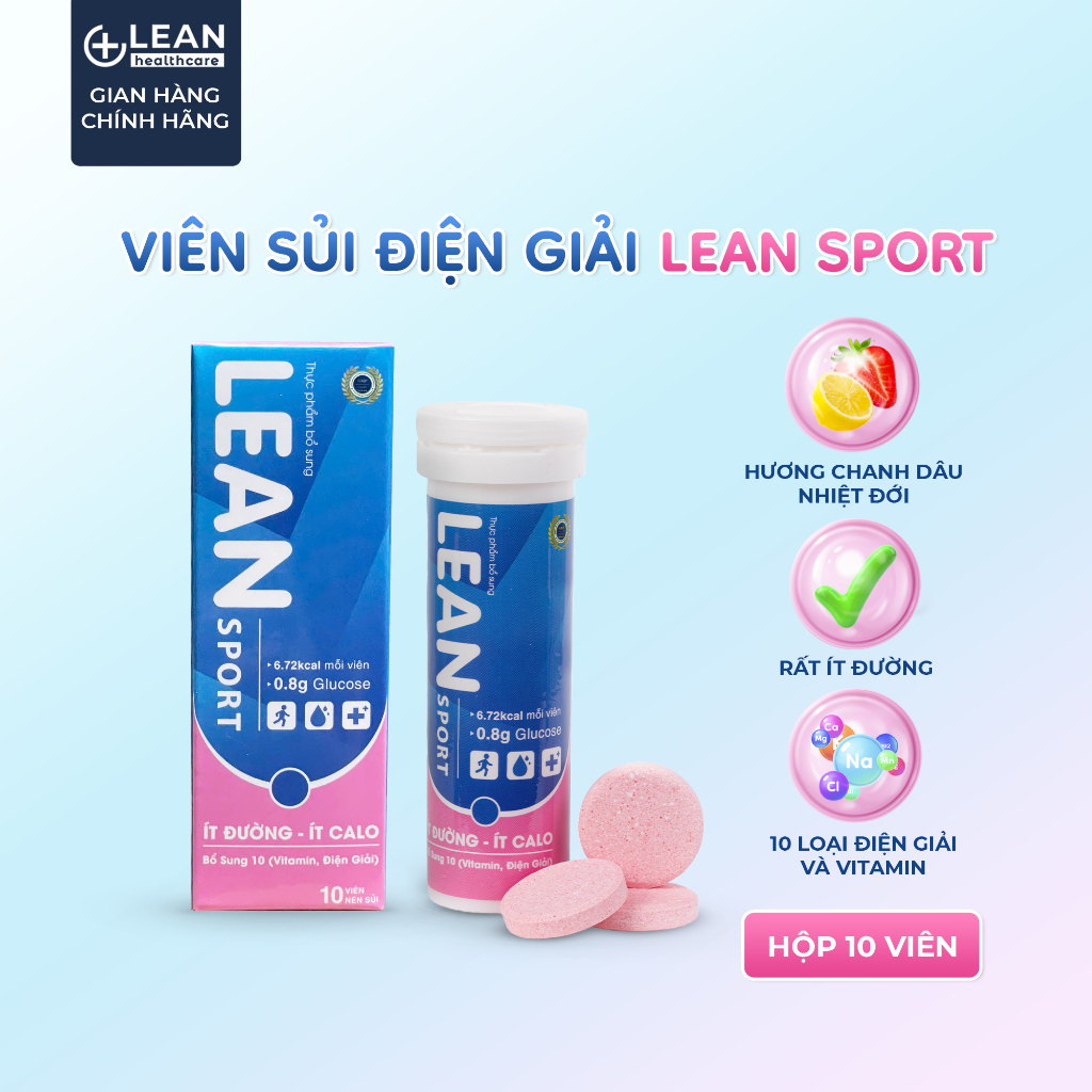 Viên sủi điện giải thể thao Lean Sport Hương Chanh Dâu Nhiệt Đới dành cho thể thao tuýp 10 viên