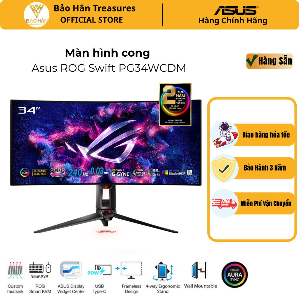 Màn hình cong Asus ROG Swift PG34WCDM 34 OLED 2K 240Hz - Hàng Chính Hãng