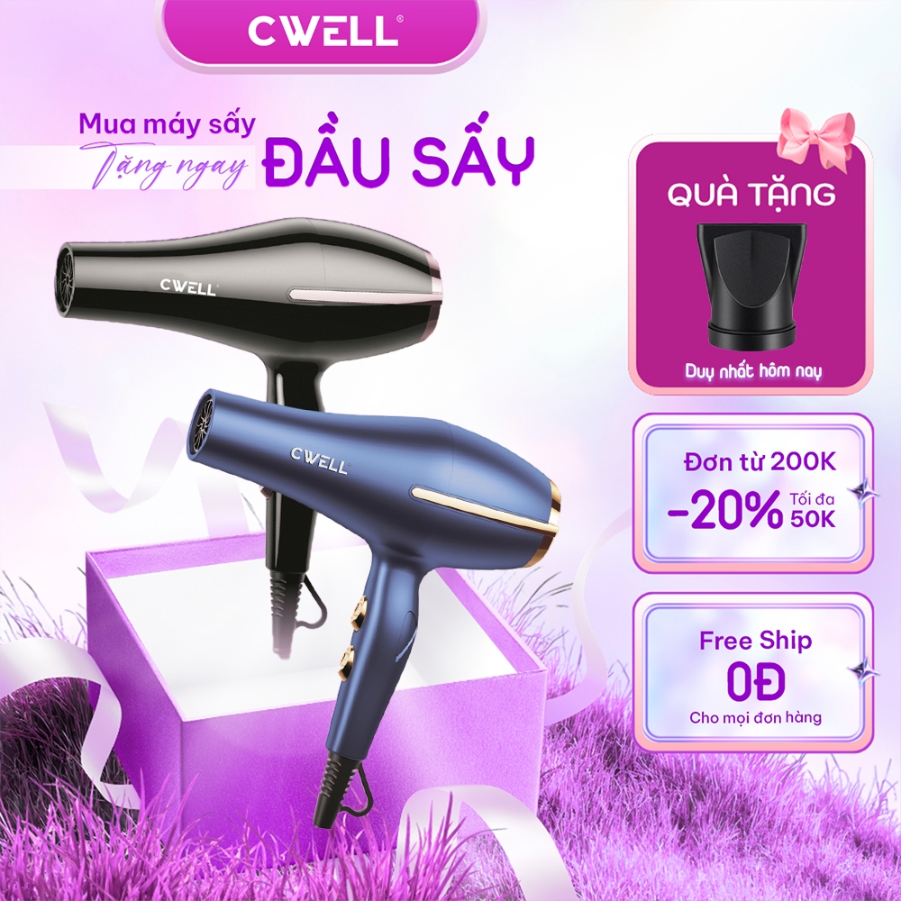 Máy sấy tóc CWELL C03HD công suất lớn 1800W-2500W, 6 chế độ sấy kép, ánh sáng xanh bảo vệ tóc