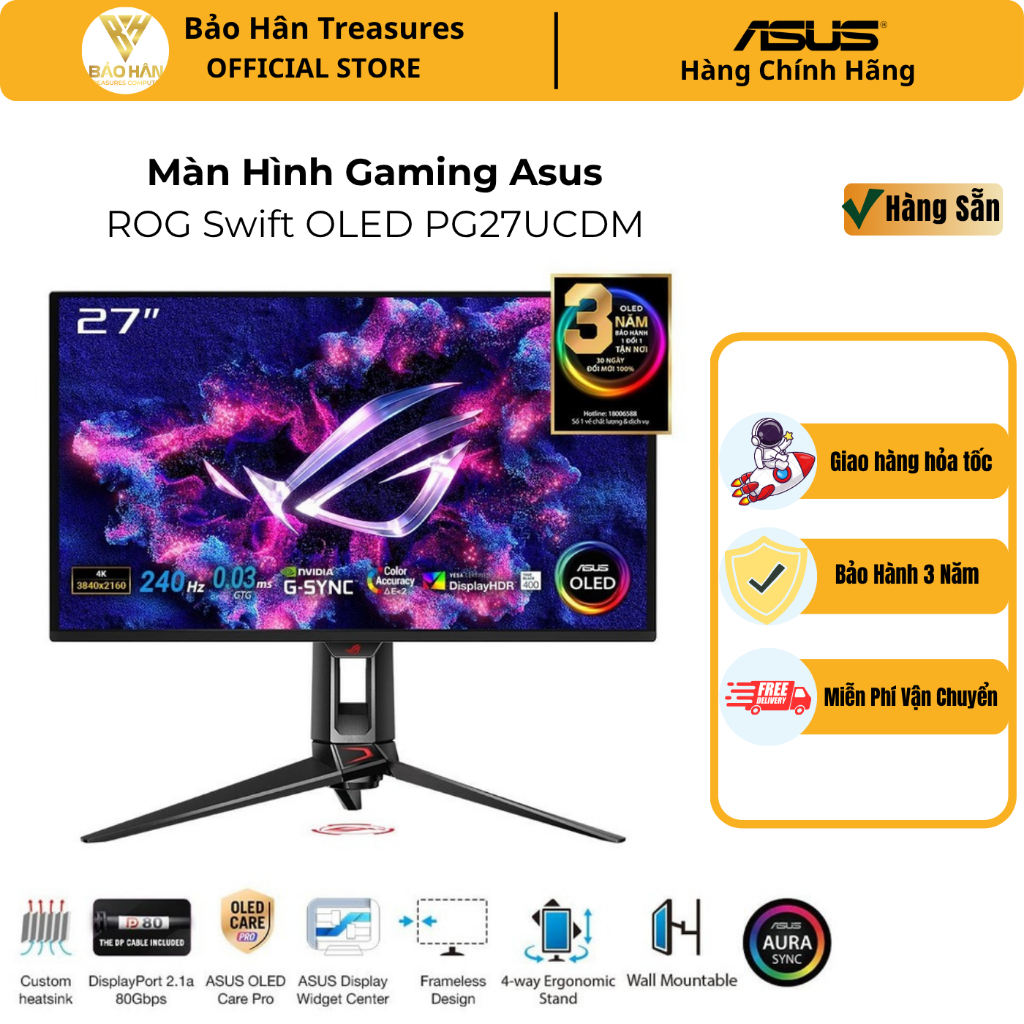 Màn Hình Gaming Asus ROG Swift OLED PG27UCDM 27 Inch/ 4K/ OLED/ 240Hz/ 0.03ms - Hàng Chính Hãng