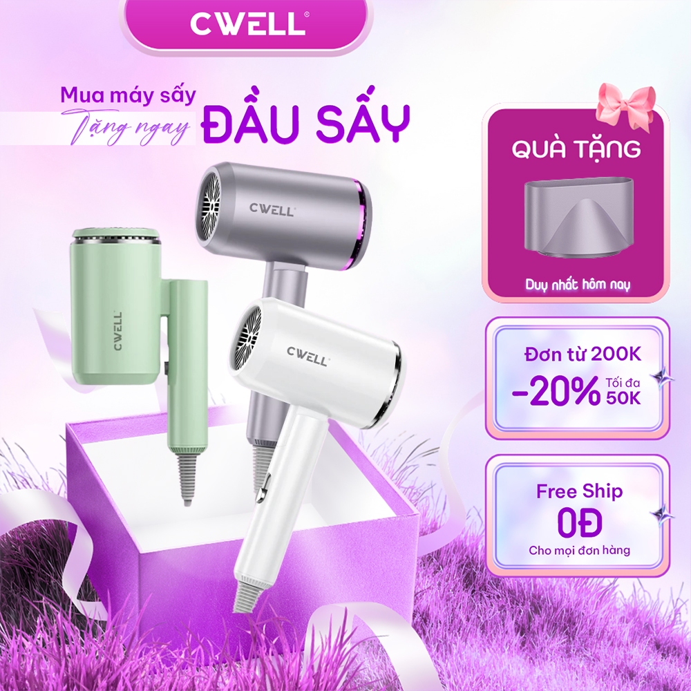 Máy sấy tóc CWELL 1800W gấp gọn 2 chiều nóng lạnh, 3 chế độ nhiệt, ánh sáng xanh- BẢN NÂNG CẤP C05HD