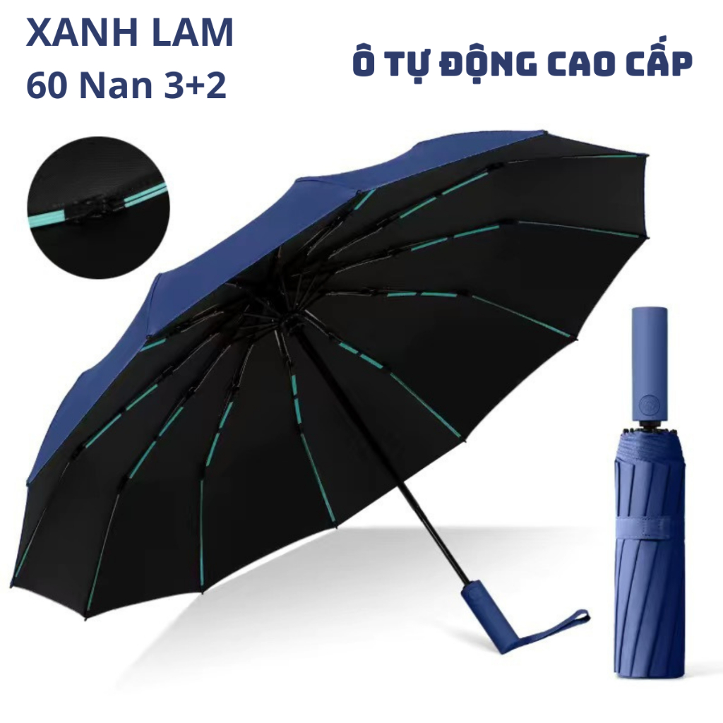 Ô Dù Che Mưa, Đi Nắng 12 Nan Thép 60 Nan Vải 3 Lớp Chống Thấm, Đóng Mở 2 Chiều Tự Động