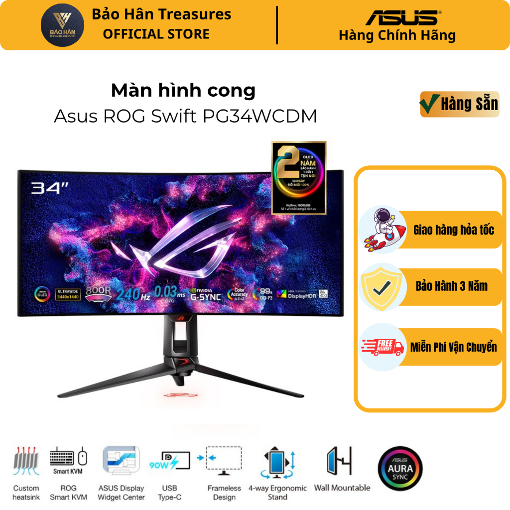 FREE ODER Màn hình cong Asus ROG Swift PG34WCDM 34" OLED 2K 240Hz USBC chuyên game - Hàng Chính Hãng