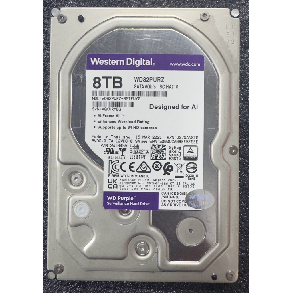 Ổ Cứng HDD Western Digital (WD) Purple 8TB - Chuyên Dụng Cho Camera & AI [Giá Cực Tốt]