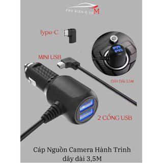 Dây Nguồn Camera Hành Trình Type-C / Mini USB 3.5m Tẩu Ô Tô 5V 3A Có Cầu Chì Bảo Vệ, Sạc Camera Xe Hơi,Dây Sạc Camera