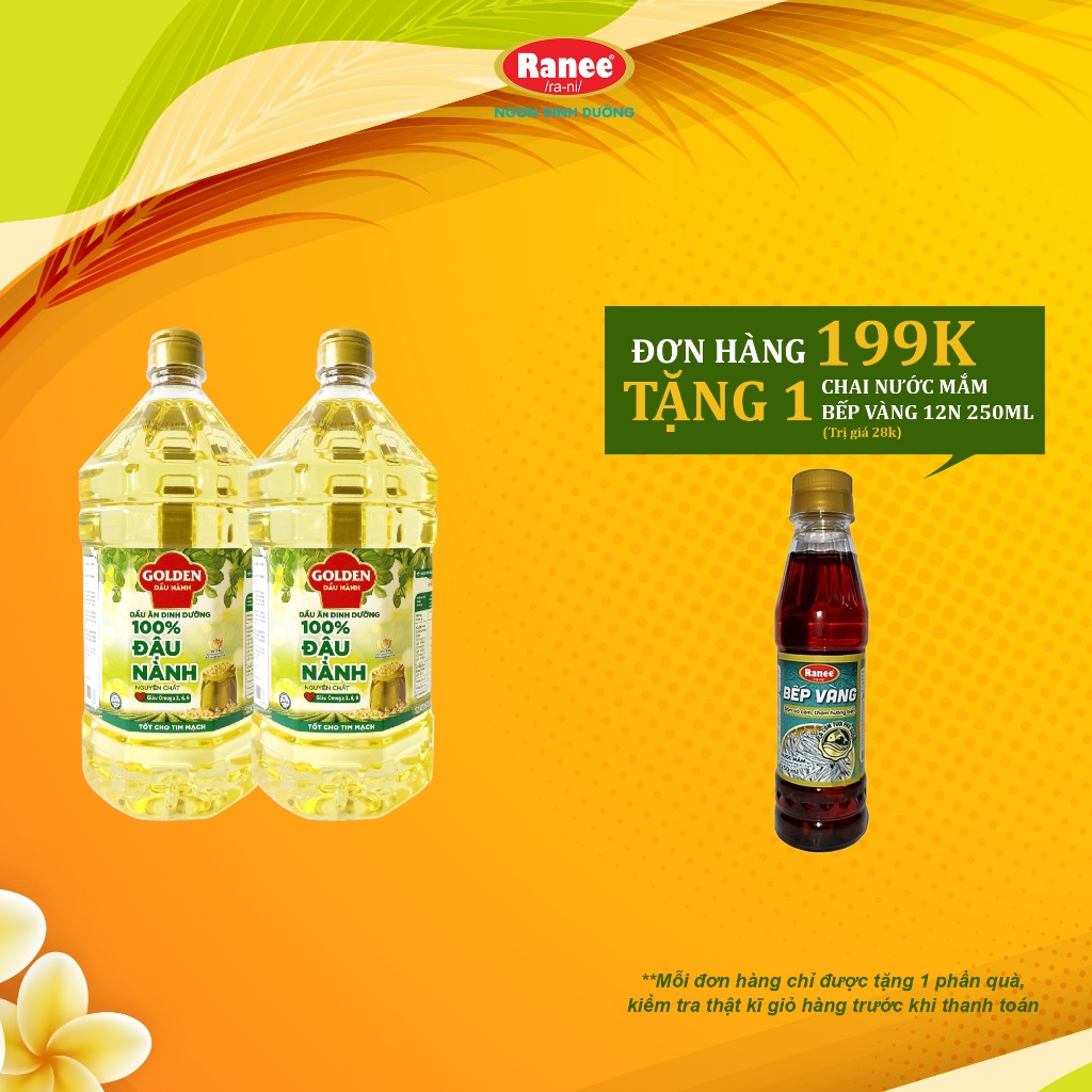 {Đơn 199k tặng chai nước mắm} Combo 2 chai Dầu ăn Đậu Nành cao cấp Golden 2 lít ( 2 lít x 2)