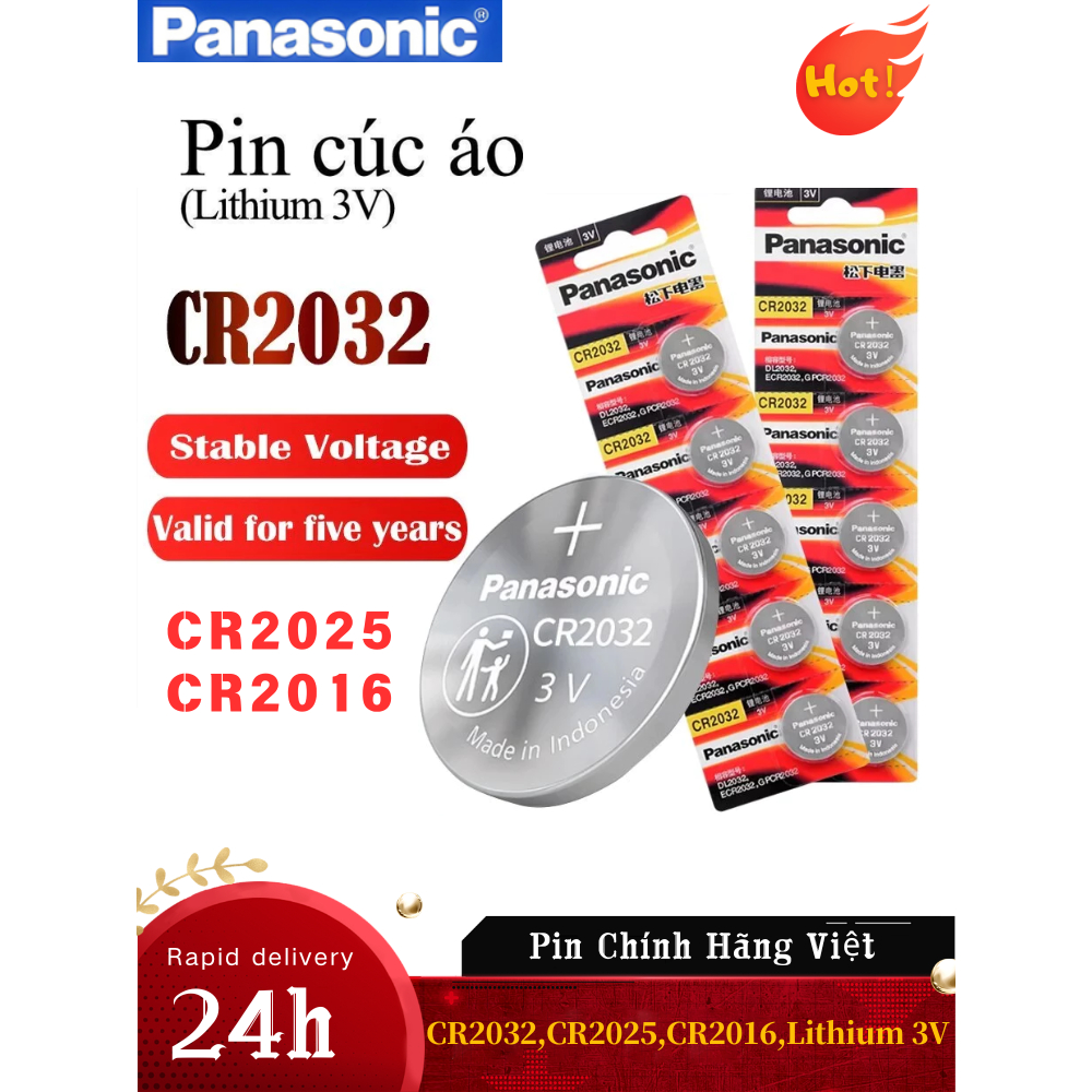 [Pin PANASONIC]Vỉ 5 Viên Pin Cúc Áo Panasonic CR2032 / CR2025 / CR2016 / CR1632 Lithium 3V,pin đồng 