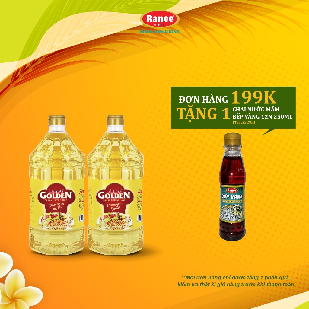 {Đơn 199k tặng chai nước mắm} Combo 2 chai dầu ăn Ranee Golden 2 lít (2 lít/chai x 2 chai)