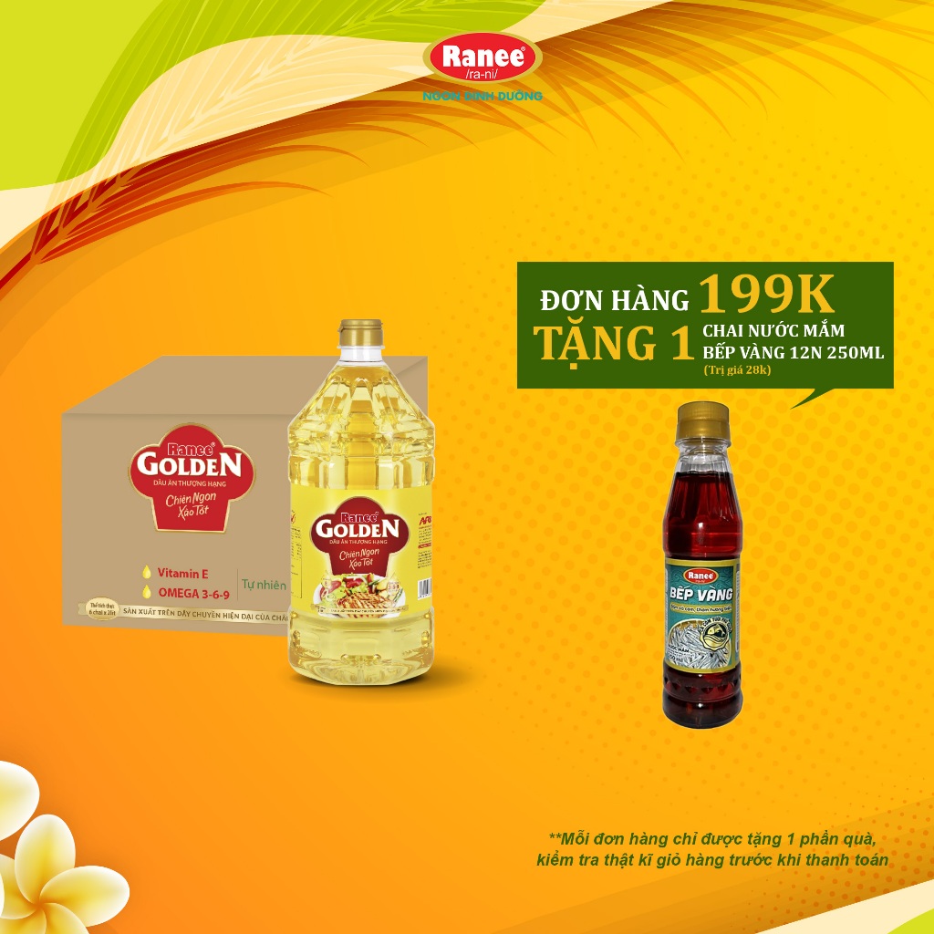 {Đơn 199k tặng chai nước mắm} Thùng dầu ăn Ranee Golden 2 lít (2 lít x 6 chai)