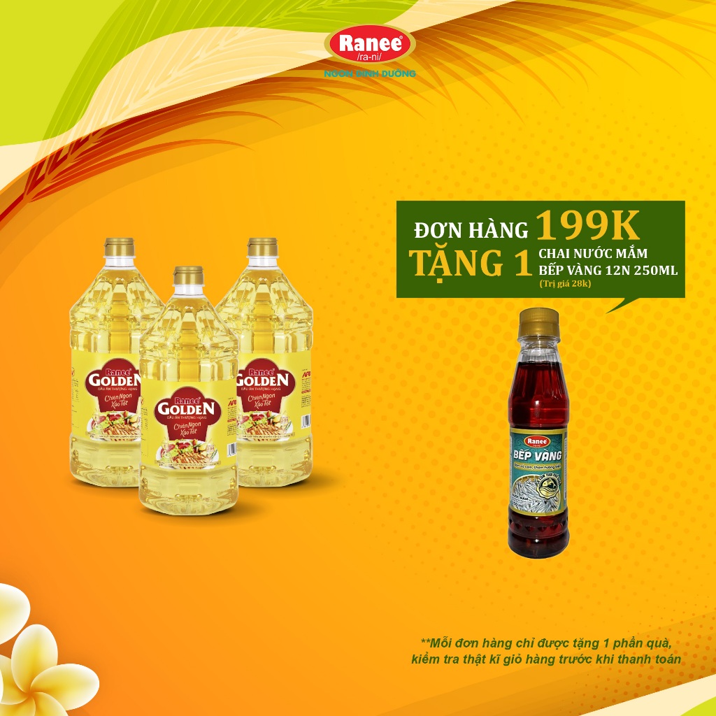 {Đơn 199k tặng chai nước mắm} Combo 3 chai dầu ăn Ranee Golden 2 lít (2 lít x 3 chai)