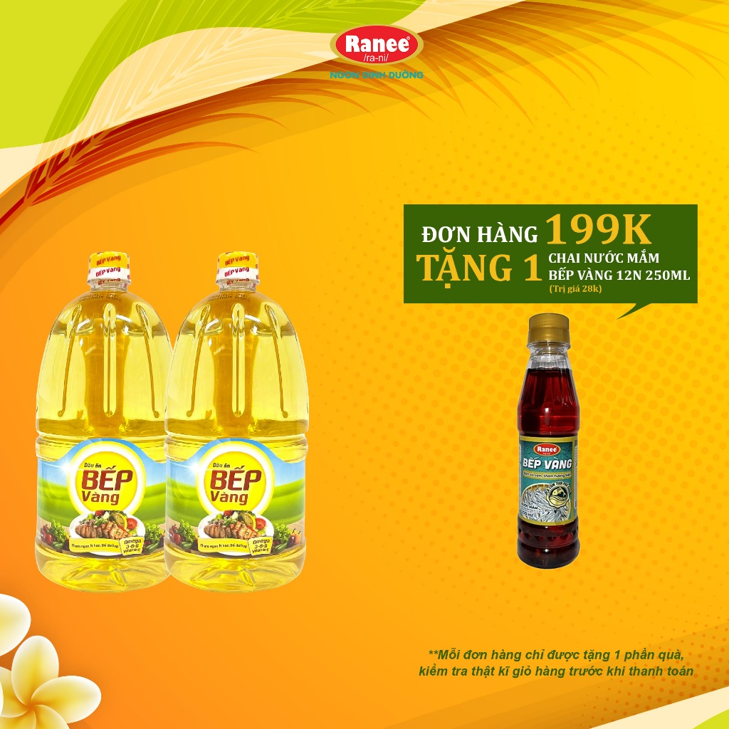 {Đơn 199k tặng chai nước mắm} Combo 2 chai dầu ăn BẾP VÀNG 2 lít (2 lít x 2 chai)