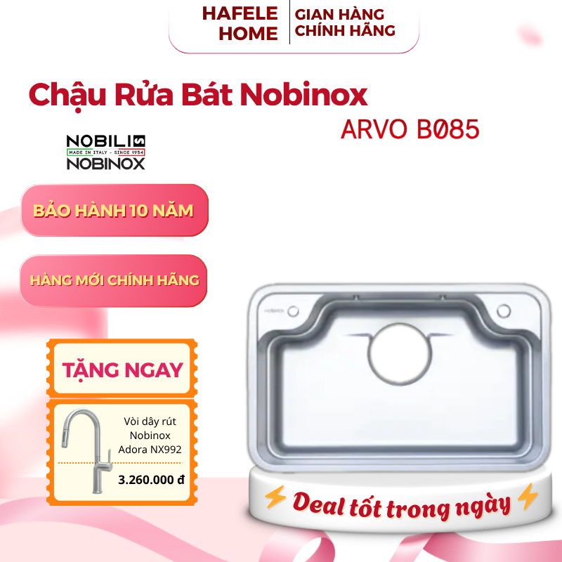 Chậu Rửa Bát 1 Hố Nobinox ARVO B085 – Inox 304 POSCO – Chiều Dài 85cm – EEH