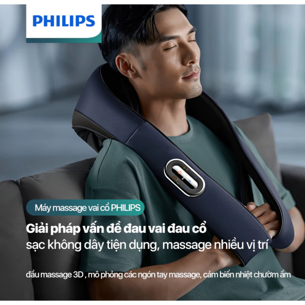 Máy Massage Cổ Vai Gáy PHILIPS PPM3521 - Thiết kế 6 đầu 3D, mô phỏng ngón tay massage