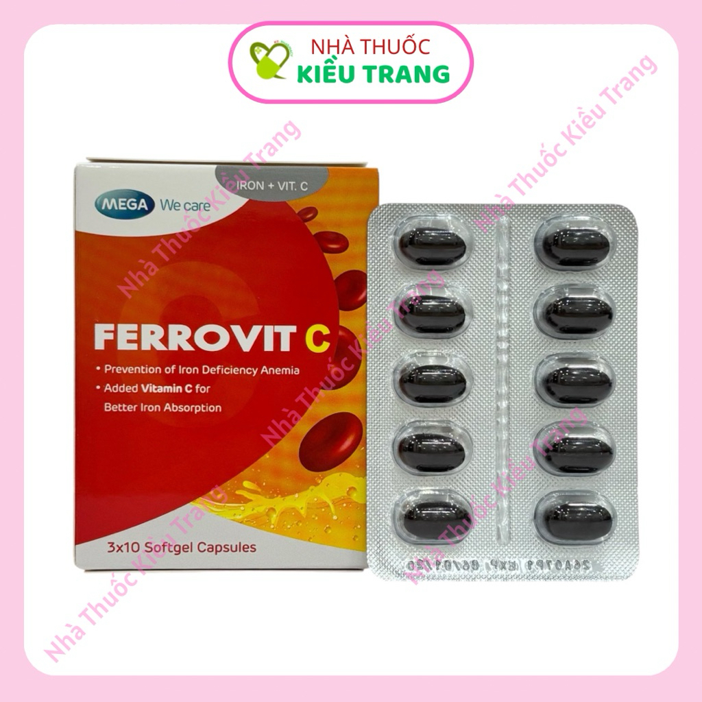 Ferrovit C bổ sung sắt và vitamin, hỗ trợ giảm thiếu máu (Hộp 30 viên)