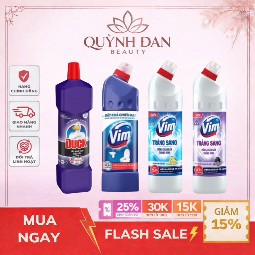 Combo 2 Chai Nước(Gel) Tẩy Bồn Cầu -Nhà Tắm Vim Diệt Khuẩn, Vim Trắng Sáng ( Duck ), Vim Zero 880ML,