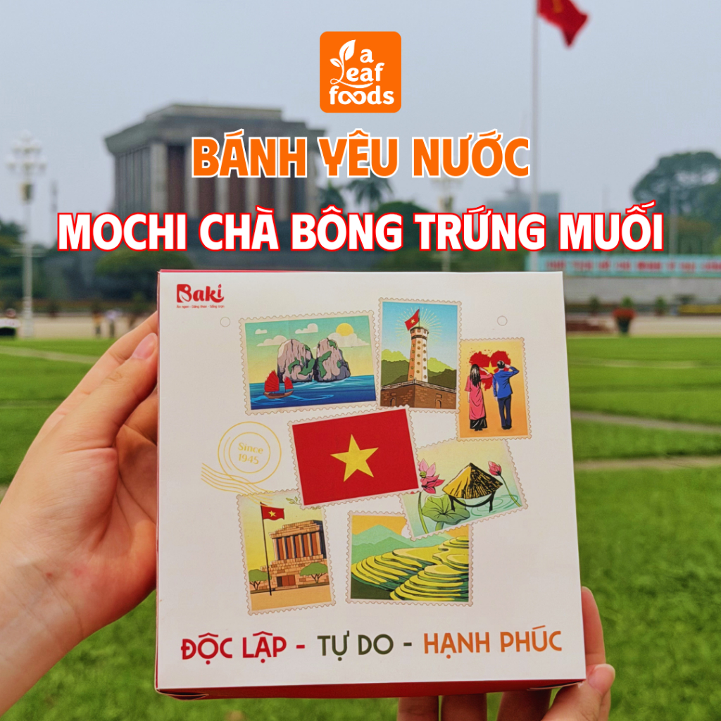 Bánh Yêu Nước - Bánh nướng mochi chà bông trứng muối A Leaf Foods size 320g