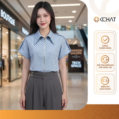 Áo Kiểu Nữ 𝐂𝐂𝐇𝐀𝐓 Dáng Suông Kiểu Lumi Họa Tiết Chấm Bi Chất Liệu Cao Cấp 16FNT2062ST