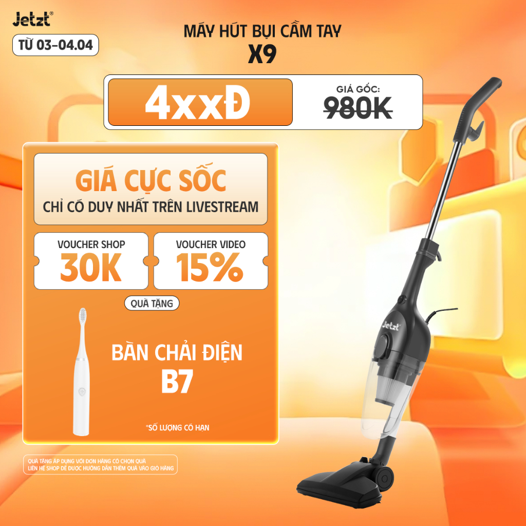 Máy hút bụi cầm tay có dây JETZT X9, lực hút 21000PA, dung lượng 0.8L