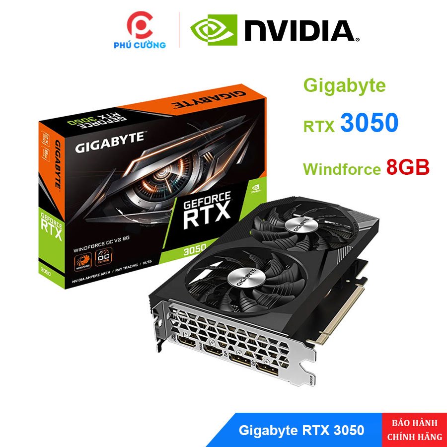 VGA Gigabyte RTX 3050 Windforce OC 8GB | 2 Quạt 90mm | Bảo Hành Chính Hãng 3 Năm