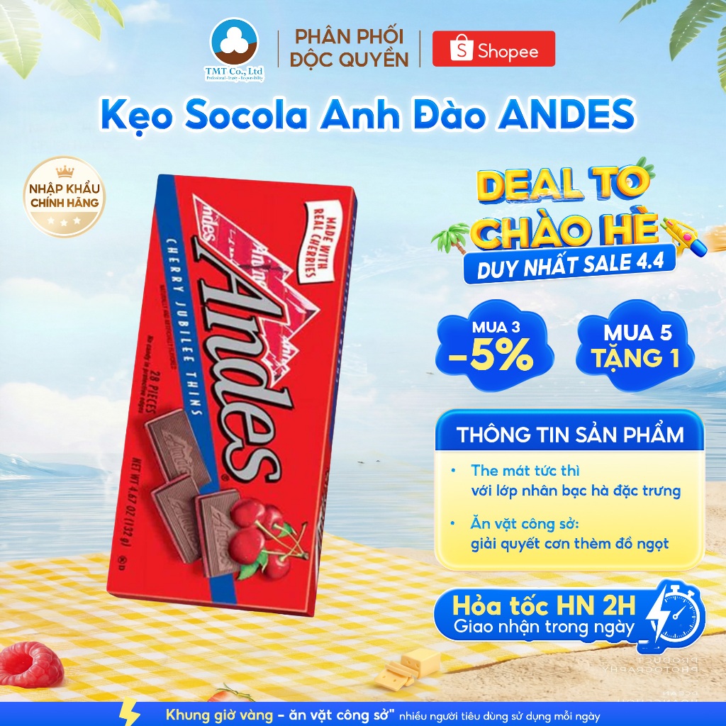 Kẹo Socola Andes Vị Anh Đào Cherry Jubilee 132g
