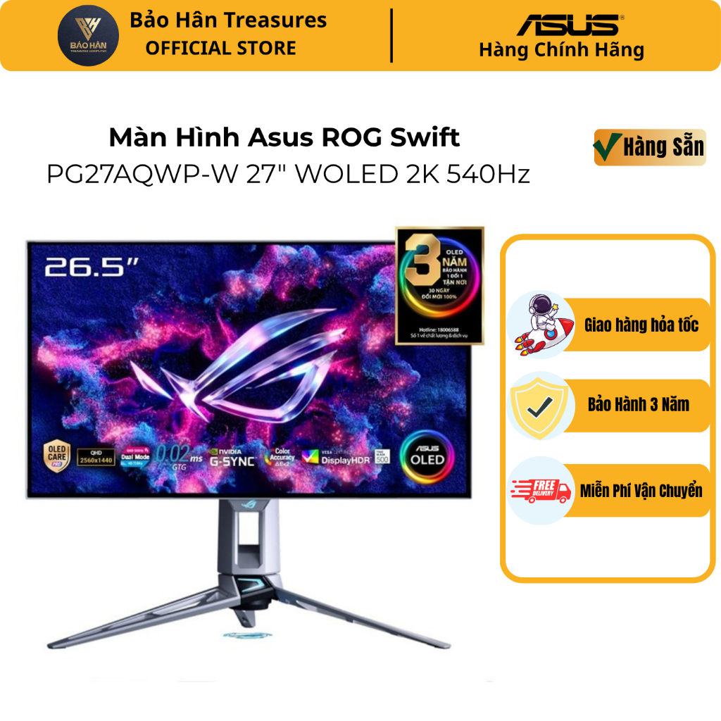 Màn Hình Asus ROG Swift PG27AQWP-W 27" WOLED 2K 540Hz-HD 720Hz Chuyên Game- Hàng Chính Hãng