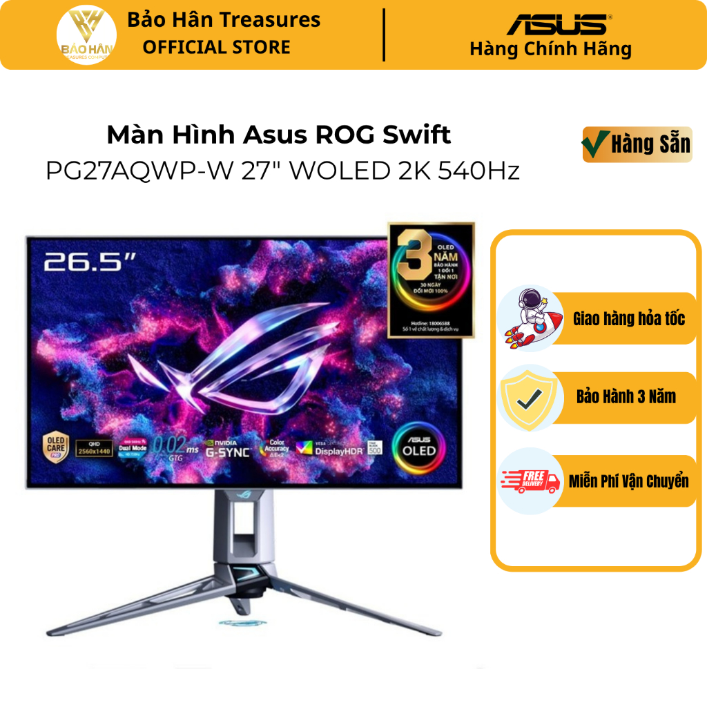 Màn Hình Gaming ASUS ROG Swift OLED PG27AQWP-W (26.5 inch - OLED - 2K - 540Hz - 0.02ms) - Hàng Chính