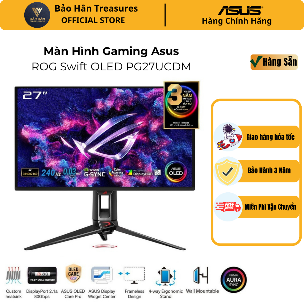 Màn Hình Asus ROG Swift OLED PG27UCDM 27 Inch/ 4K/ OLED/ 240Hz/ 0.03ms - Hàng Chính Hãng