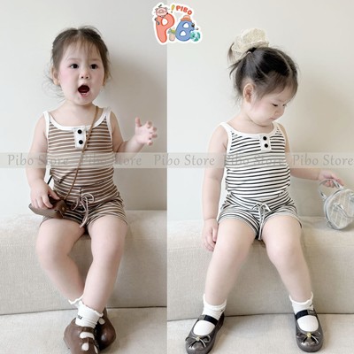 Bộ Áo Hai Dây Kẻ Phối Quần Đùi Ngắn, Chất Zip Mềm, Thoải Mái- B4DK- SIMEEFA- Pibo Store