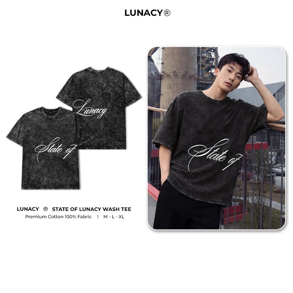 Áo Thun Wash Đen State of Lunacy Tee Local Brand LUNACY Form Oversize Unisex Nam Nữ