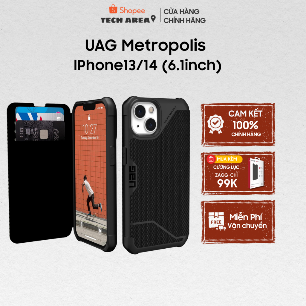 [UAG CHÍNH HÃNG] Ốp lưng UAG Metropolis nắp gập lPhone 13 và 14 dùng fit chung(6.1inch)