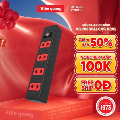 [HỎA TỐC] Ổ cắm điện đa năng Điện Quang ECO ĐQ ESK 42 ECO (4 lỗ 2 chấu) có công tắc reset, tự ngắt khi quá tải