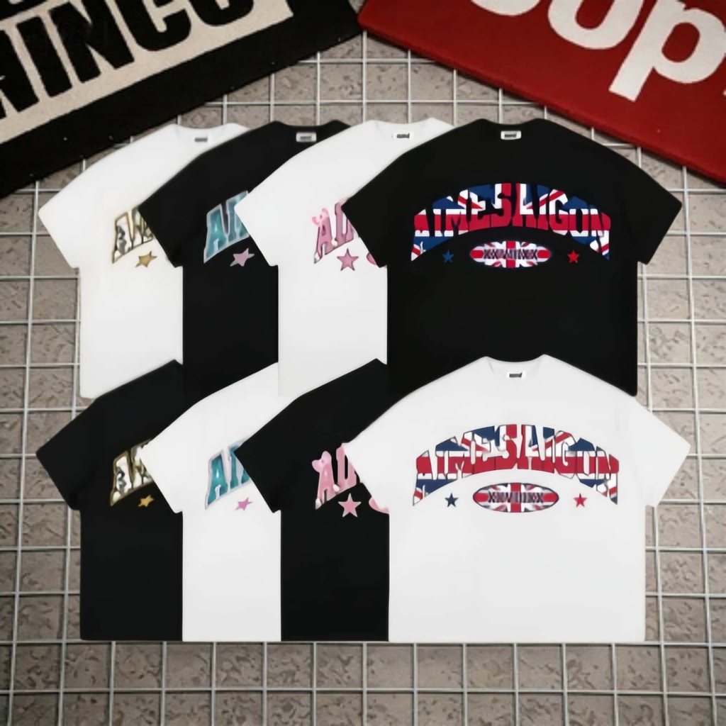 Áo Thun Nam Nữ Form Rộng Cotton Cổ Tròn in "AIMESAIGON XXVIIIXX" Oversize Streetwear Thời Đen/Trắng