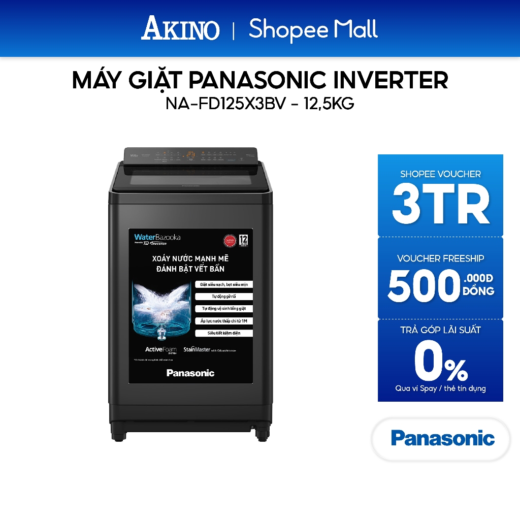 NA-FD125X3BV | Máy giặt Lồng Đứng  Panasonic Inverter 12.5 kg NA-FD125X3BV - Hàng Chính Hãng