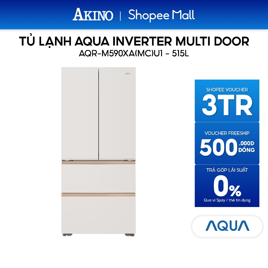 AQR-MA590XA(MC)U1 | Tủ lạnh AQUA Multi Door Inverter 515 lít - Bảo hành chính hãng 24 tháng I Miễn p