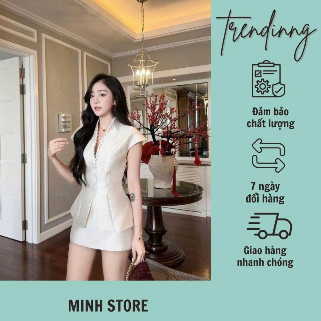 Set nút bọc tay hến và chân váy chữ A mặc đi chơi, đi tiệc Minh Store