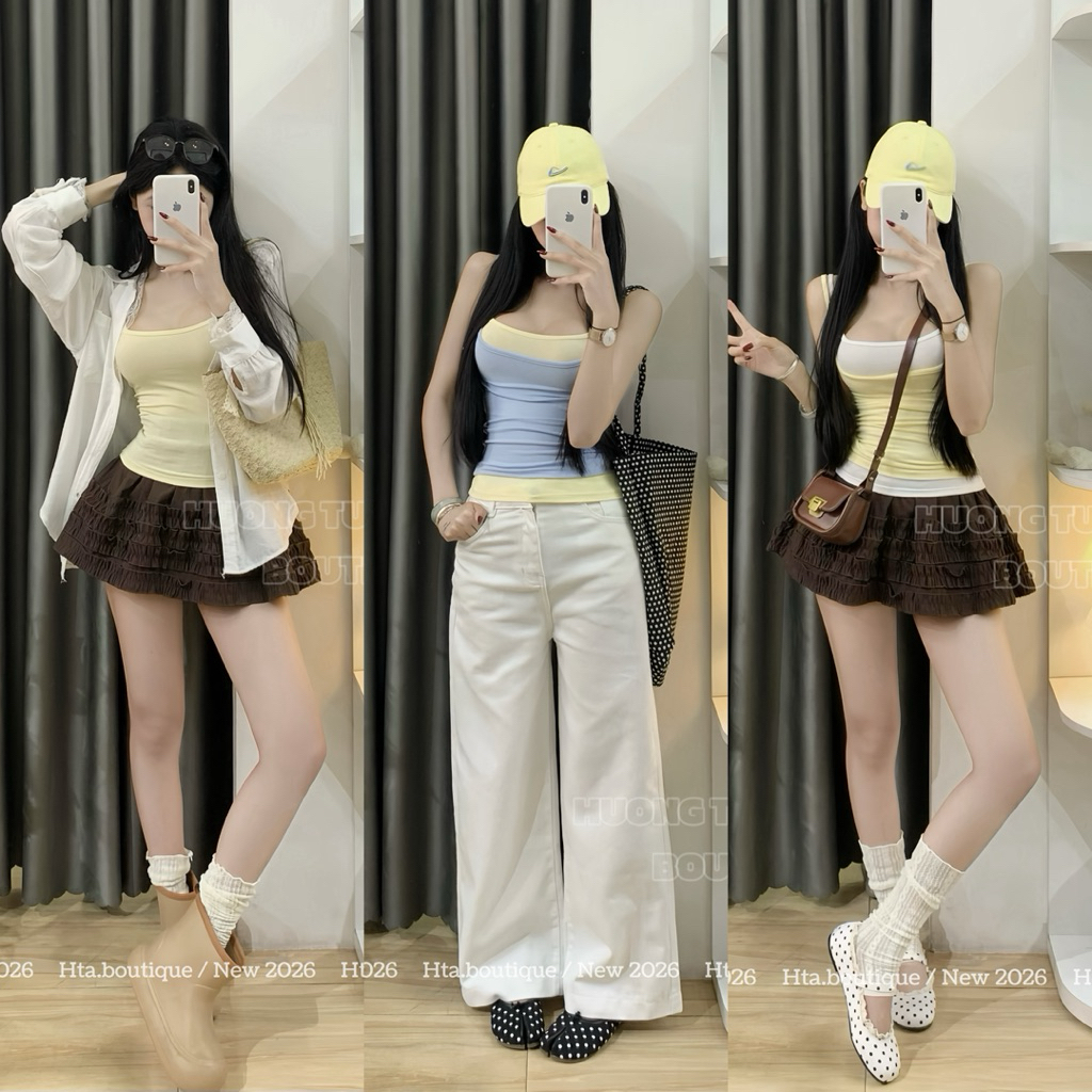 | Hình thật Hta.boutique | Áo 2 dây croptop ôm body trơn basic