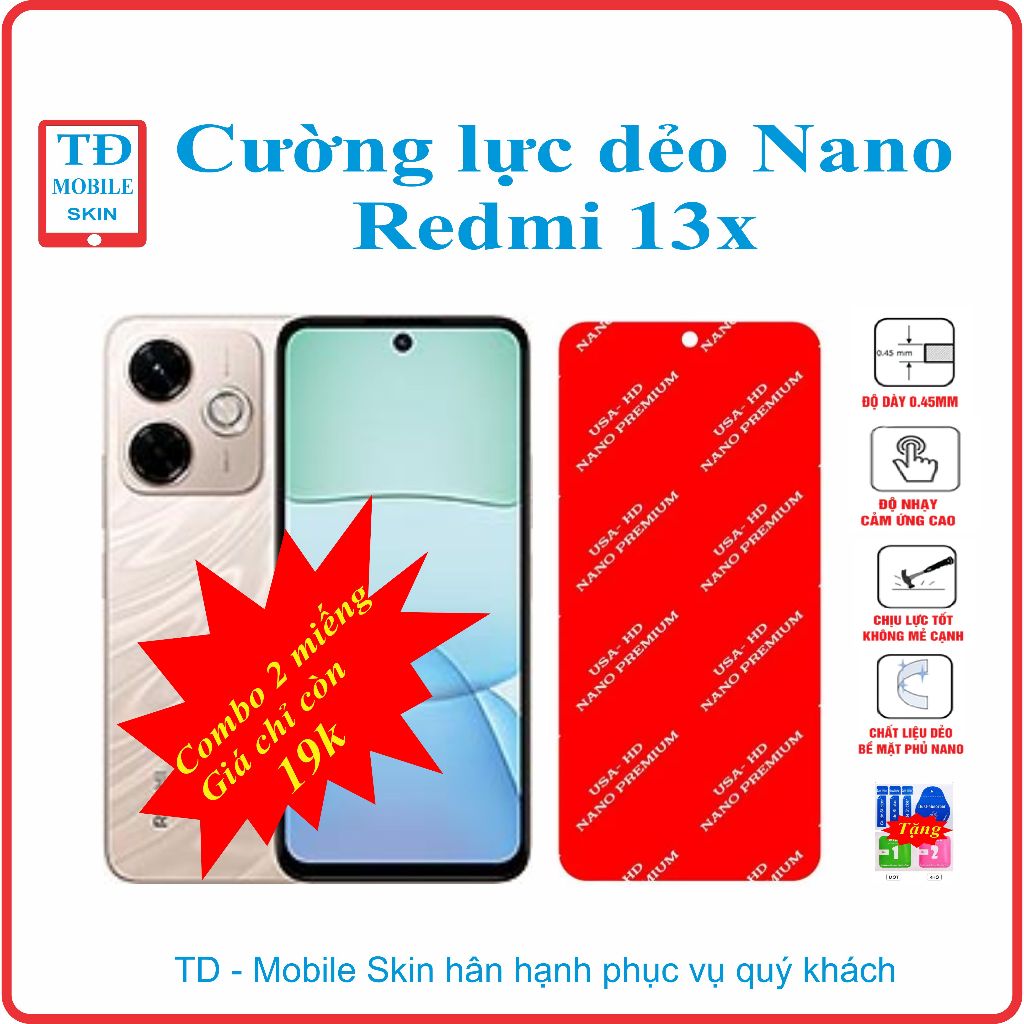 Cường lực dẻo bảo vệ màn hình điện thoại Xiaomi Redmi 13X