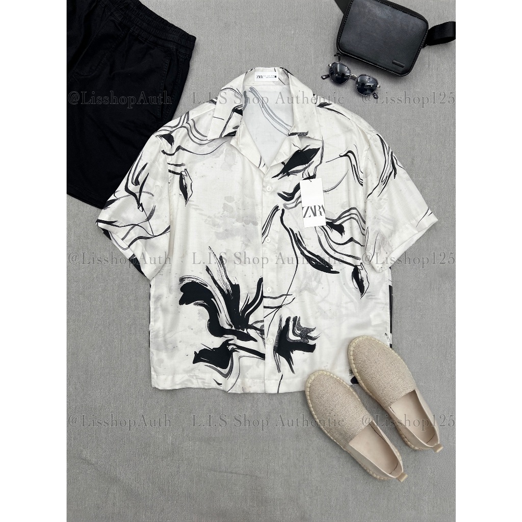 [AUTH] Áo Sơ Mi Cộc Nam Zara Authentic Hoạ Tiết Hoa Nghệ Thuật Sơn Dầu Giá SALE