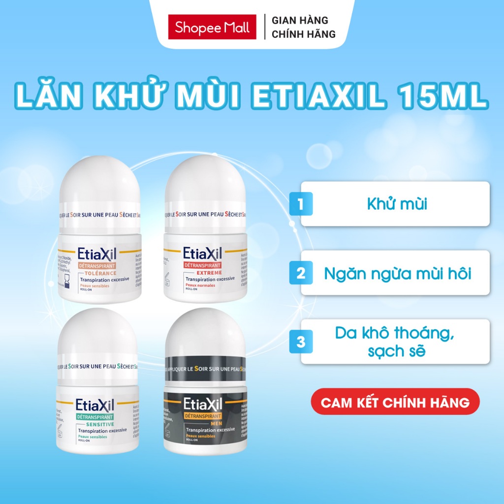 Lăn Khử Mùi Etiaxil Detranspirant Chính Hãng - Ngăn Mồ Hôi & Khử Mùi Hôi Nách Hiệu Quả 3-5 Ngày 15ml