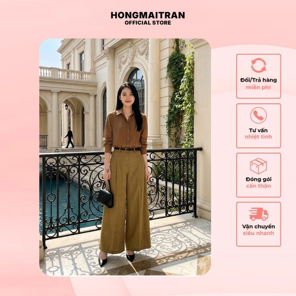 Đồ Nữ MeiMei Áo Sơ Mi Kết Hợp Quần Óng Rộng Thời Trang Thanh Lịch ST25910