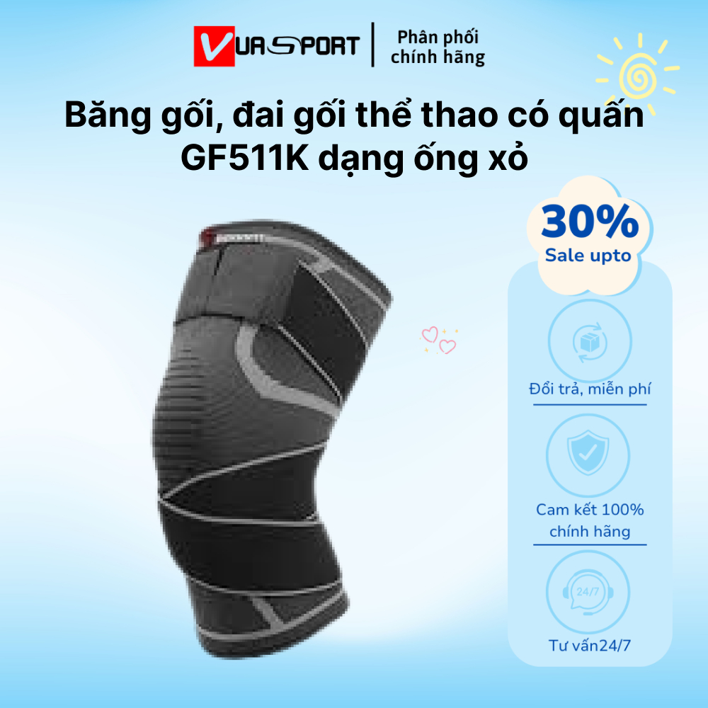 Bó gối thể thao chính hãng kèm dây quấn trợ lực GF511K dày dặn co giãn 4 chiều