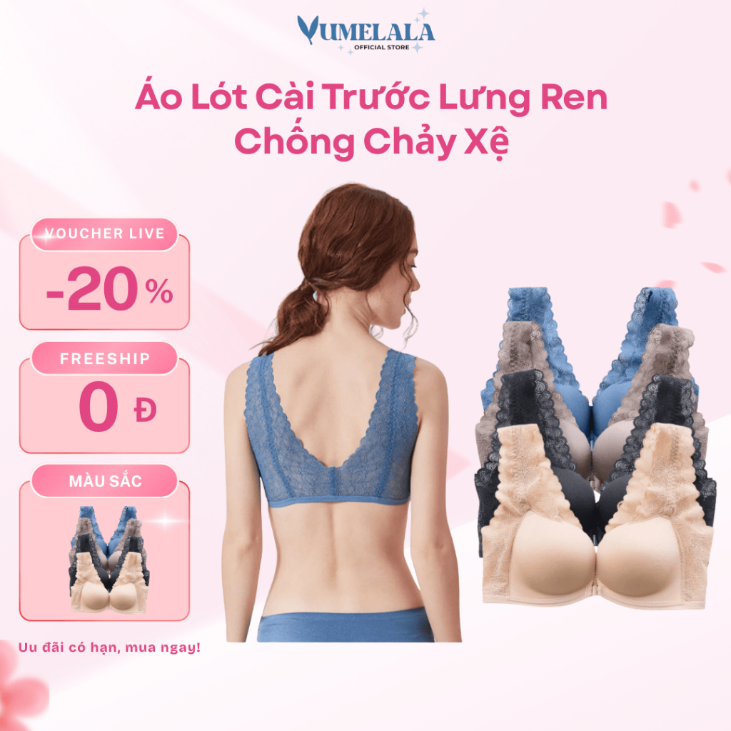 Áo Lót Nữ Không Gọng Cài Trước Áo Nâng Ngực Chống Chảy Xệ Không Lộ Viền, Mút Dày 2cm Form To Phối Ren Mềm