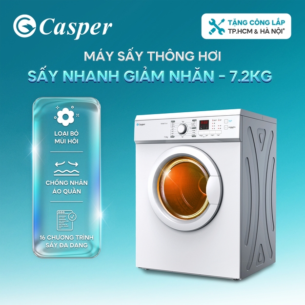 [Shopee - Lắp đặt 0Đ HN HCM] Máy sấy thông hơi Casper 7.2KG TD-72VWD - Chính hãng - Bảo hành 2 năm