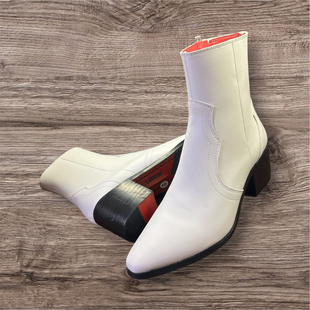 Western Boots Trắng 7cm Da Bò Ý Đế Đỏ Dán Vimbram Cao Cấp lukas boots
